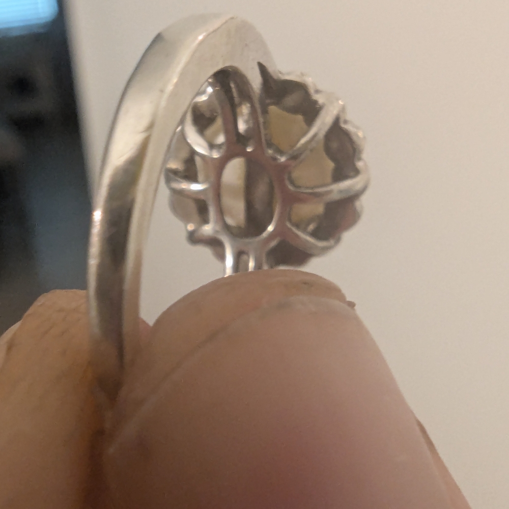 Vintage-Edwardian Inspired Sterling Silver Pearl Halo Ring Size 5 - Picture 8 of 9